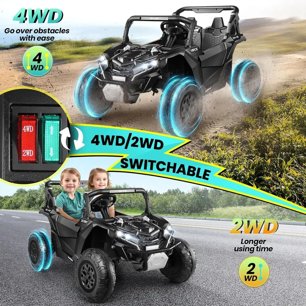 Giocattoli da 24 Volt per bambini grandi a 2 posti, bambini 4WD UTV, auto da giro per ragazzi e ragazze con telecomando per genitori, assorbimento degli urti, nero