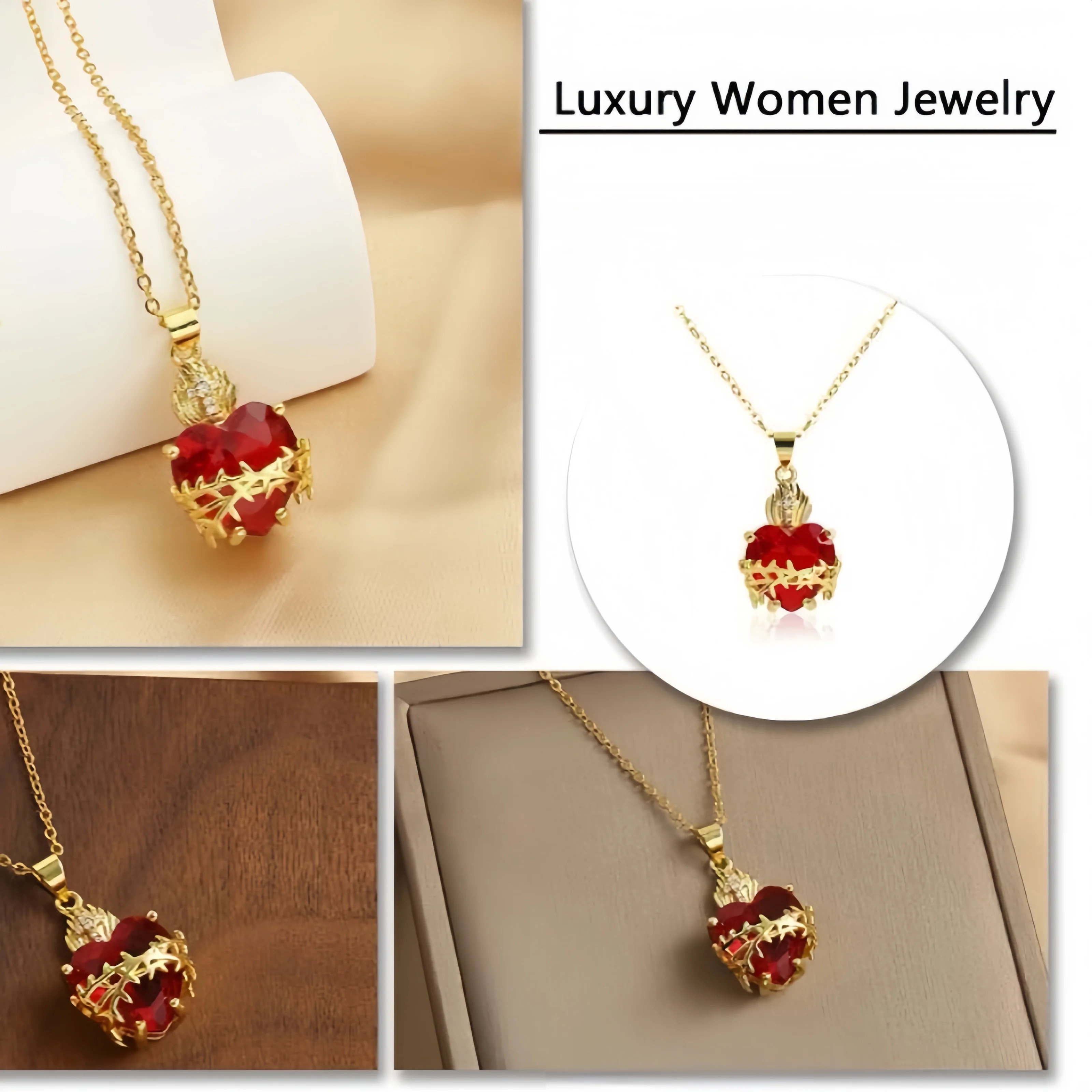 MHS.SUN Gold Plated Sacred Heart of Jesus Cross Necklace Red Zircon Religious Catholic Pendant Necklaces For Women Girls Jewelry