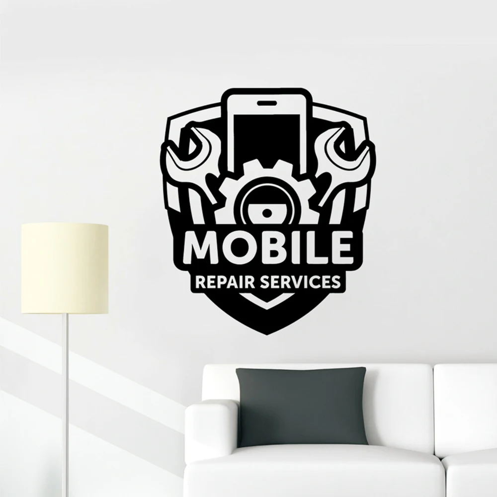 Mobile Repair Service Sign Wall Stickers Gear Screwdriver Tools Vinyl Decals Art Murals Removable Wall Decoration