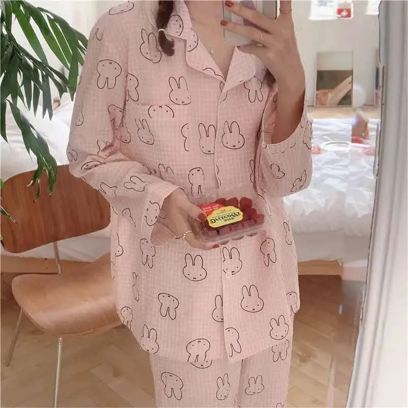 New Miniso Kawaii Miffys Pajamas Suit Anime Cute Cartoon Cotton Sweat Absorption Home Clothes for Y2K Girls Birthday Gifts Toys