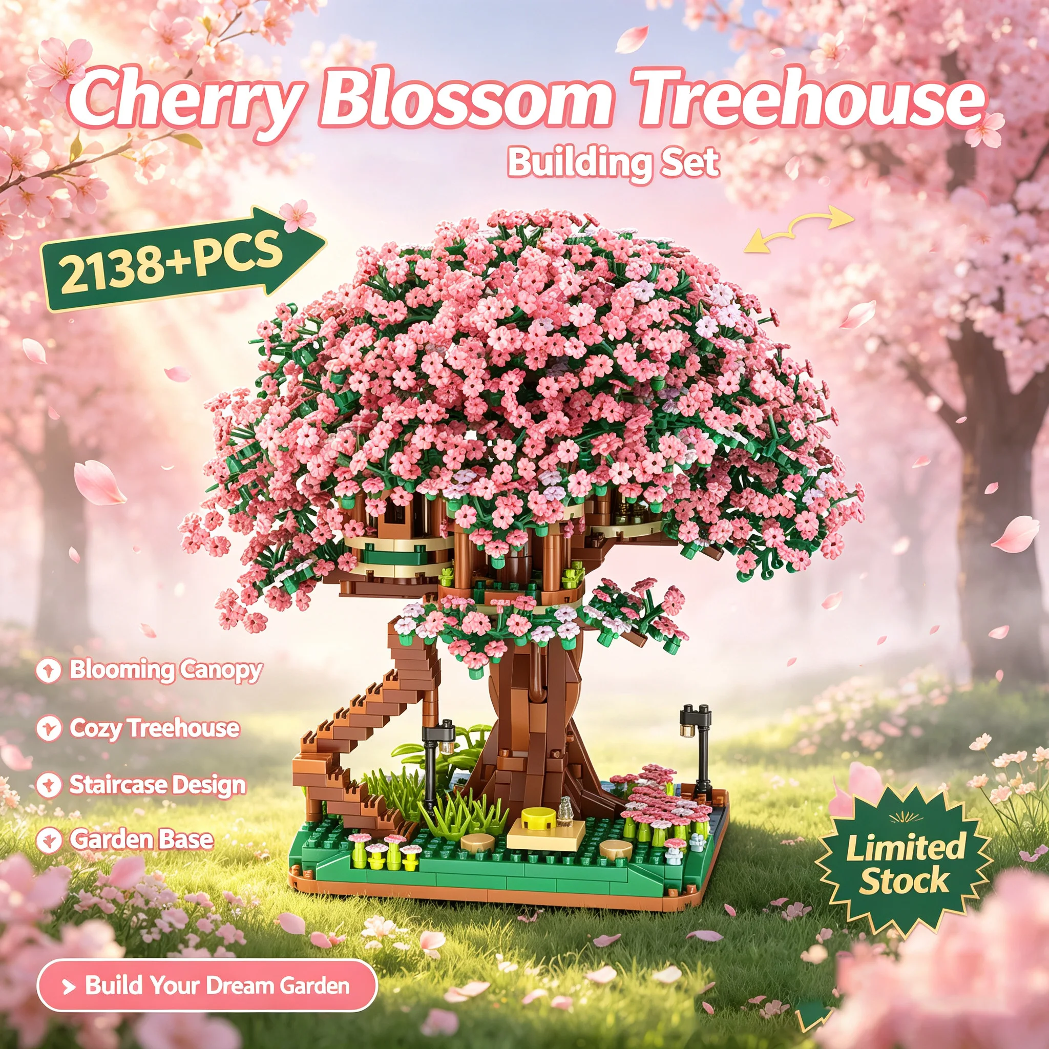 2026 New Technique Sakura Cherry Tree Bonsai House Building Blocks 2138PCS Art Ornament DIY Decoration Holiday Gift For Adults