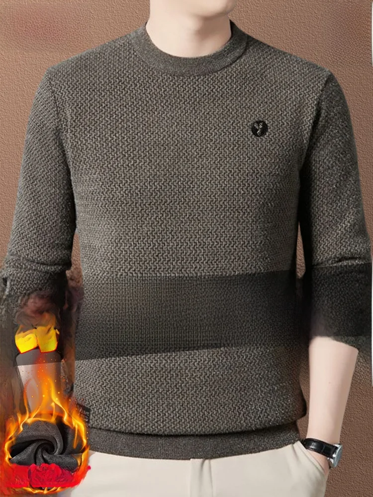 

Thiened Fce Knitted Sweater Men's Winter round Ne Dad Sle Warmth Assurance Pullover Knitwear Casual Basic ulation