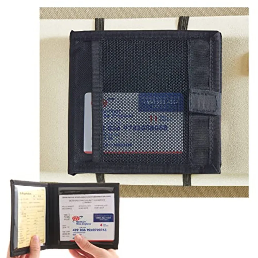 

Car Registration and Insurance Card Holder for Sun Visor, Glove Box or Console with 2 Clear Hidden Car Document Pockets
