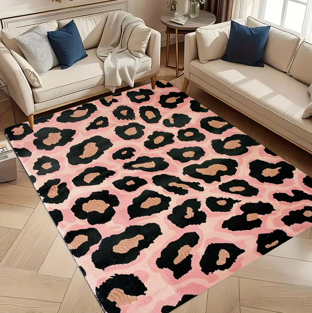 Pink Leopard Print Area Rug for Living Room Bedroom Stylish Modern Home Decor Soft Floor Carpet Non Slip Washable Durable