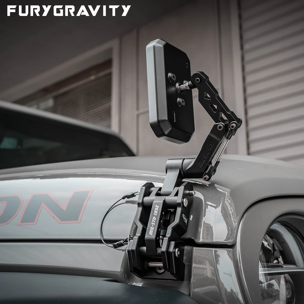FURYGRAVITY Aluminum - Magnesium Alloy Hood Latch Integrated with Rearview Mirror, Designed for Wrangler JK/JL/JT