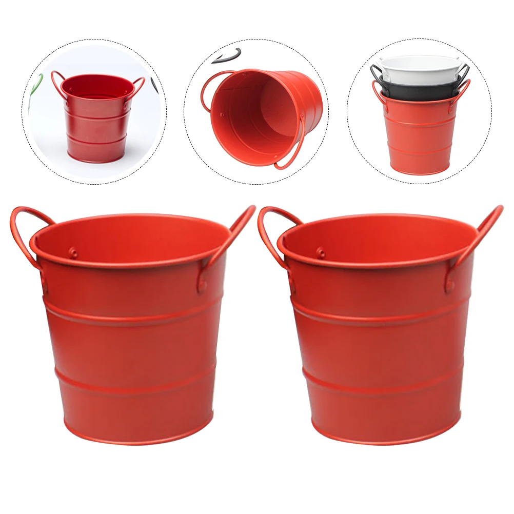 

2pcs Creative American-Style Red Mini Metal Ice Bucket Snack Container For Food Storage Party Home Use Chicken Fried French