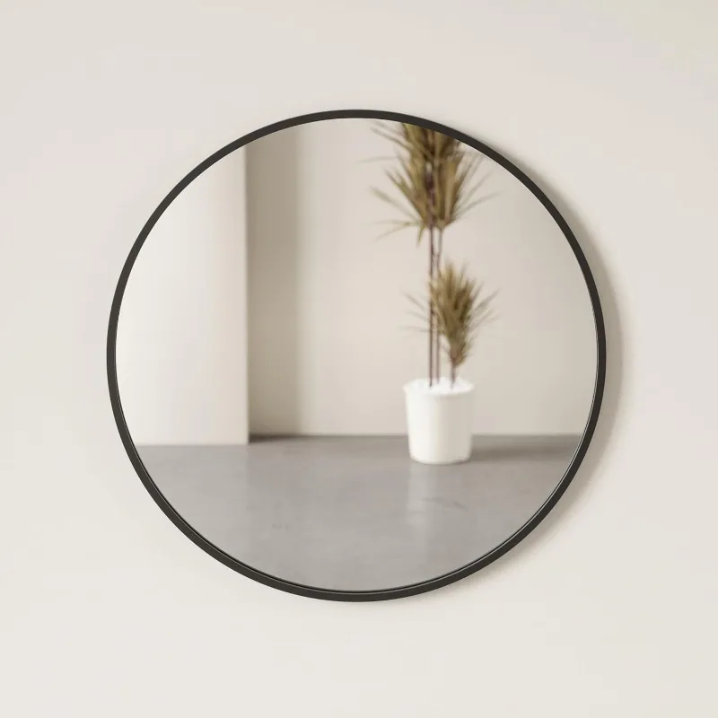 Round Wall Mirror, Rubber Frame, Modern Style Bathroom, Entryway, Living Room, Etc., 37 Inches