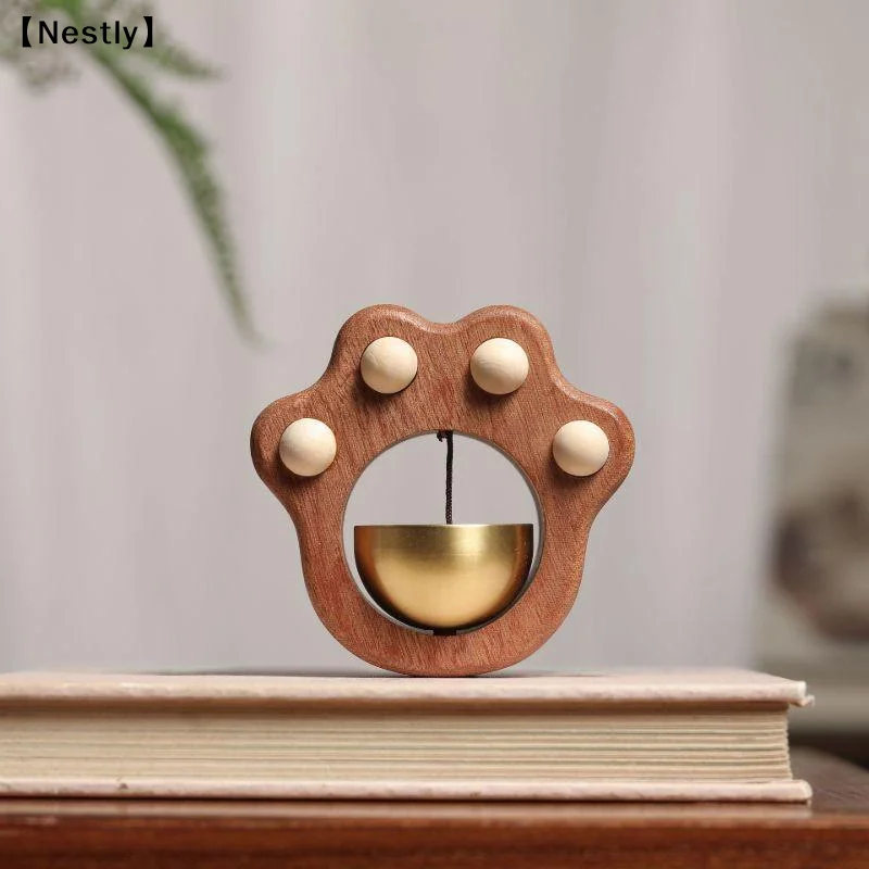 Cat Claw Cartoon Doorbell Door Opening Reminder Wind Chime Japanese Style Solid Wood Magnetic Copper Bell Home Decoration〔Nest〕