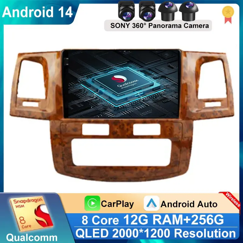 

Android 14 Carplay Auto For Toyota Fortuner Hilux MT 2007 2008 2012 2014 2015 Multimedia Car Radio Player DSP video WIFI+4G SIM