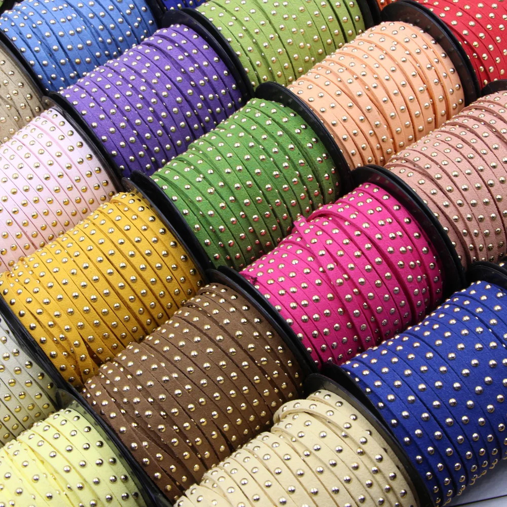 

20Yards 5mm Colorful Korean Velvet Gold Foil Single Row Half Round Rivet Trim DIY Necklace Bracelet Cord Jewelry Supplies