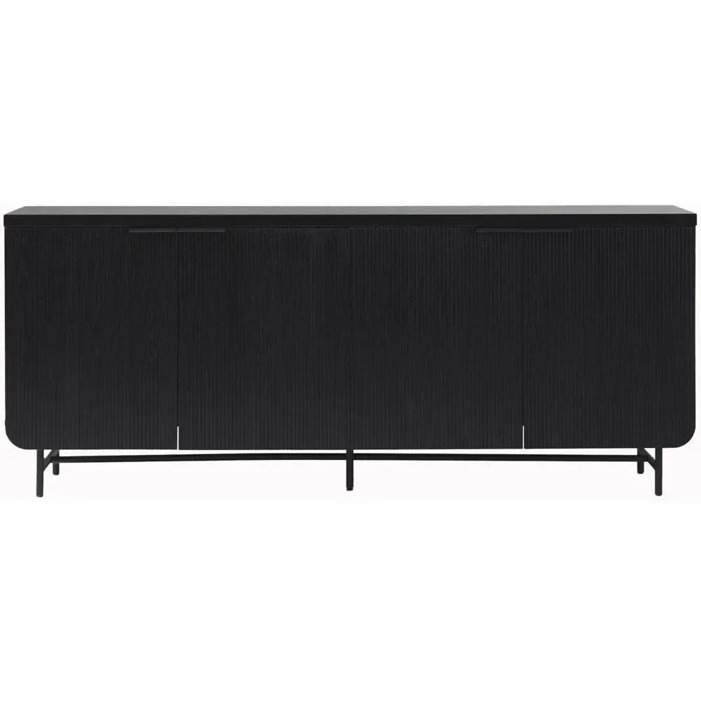 Scandinavian Grooved 4-Door Sideboard, 69 Inch, Black