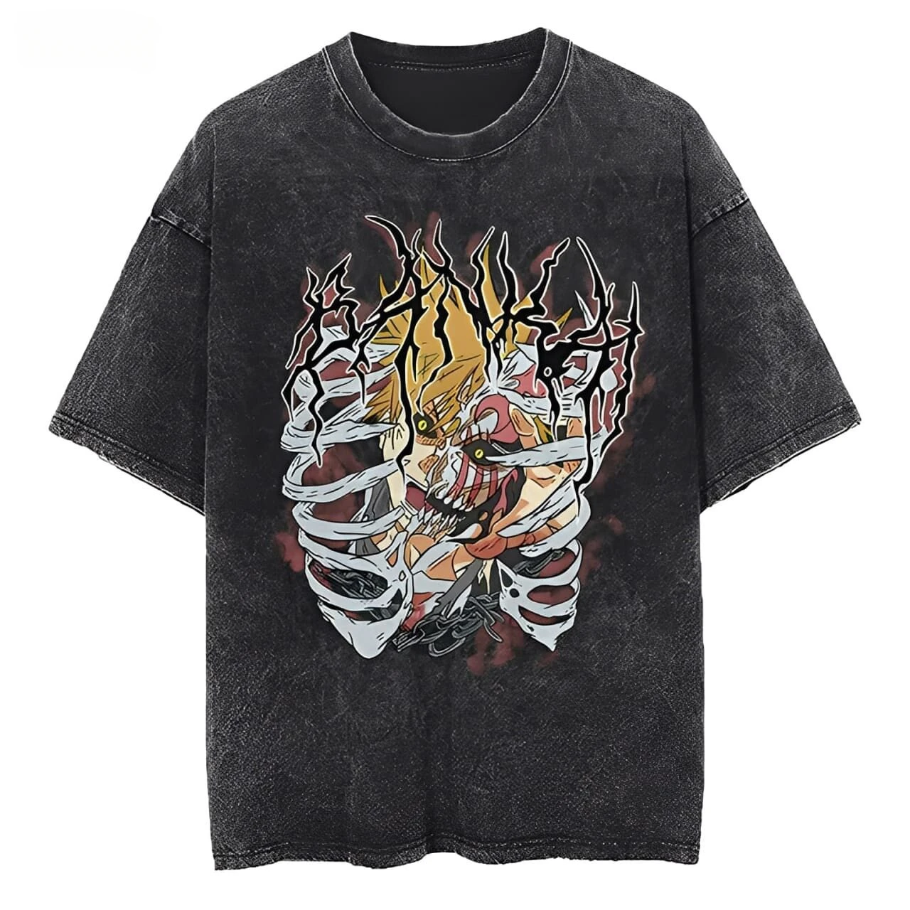 Fit Bleach Anime Printed Short-sleeved T-shirts for Men and Women Loose Retro Old Cotton Shirts for Couples