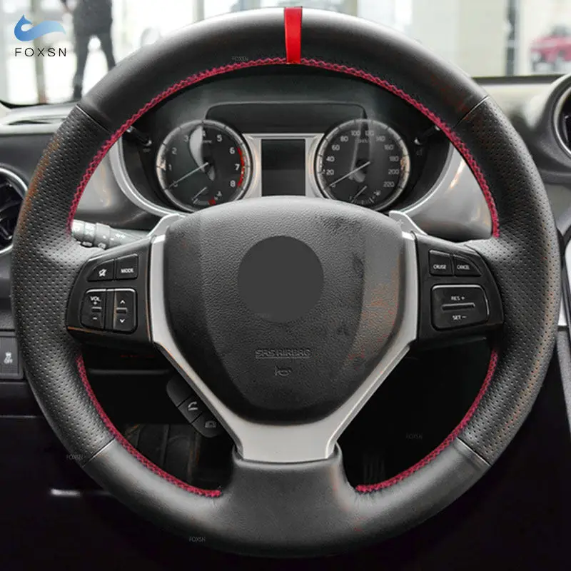 Für Suzuki Swift 2011–2017 SX4 S-CROSS Celerio Vitara 2015–2019 handgenähte Auto-Lenkradabdeckung, perforierte Lederverkleidung