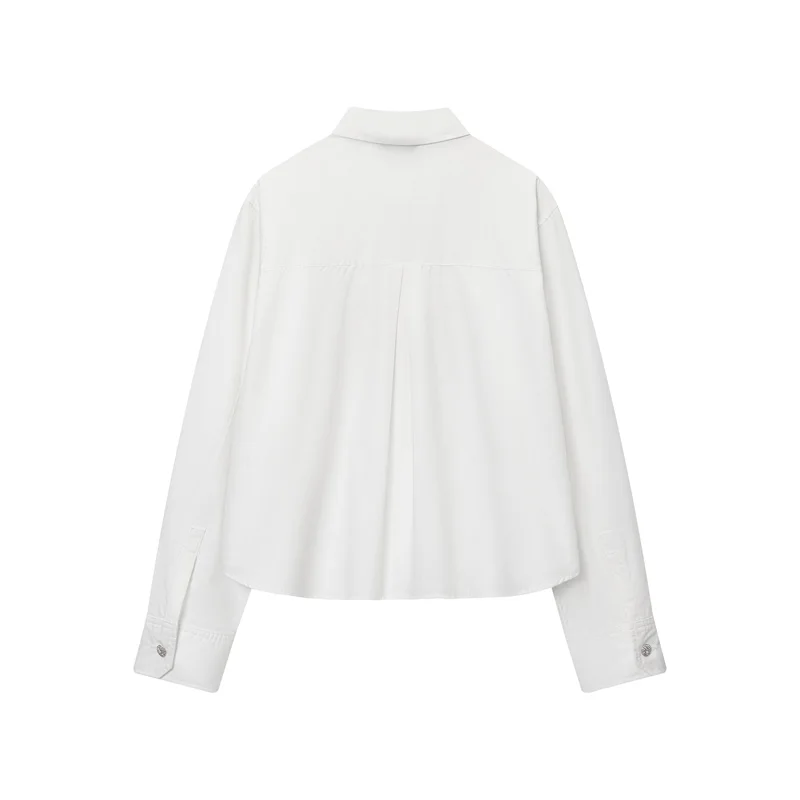 2025 가을 패션 트렌디 섹시 인기 주얼리 버튼 장식 포플린 셔츠