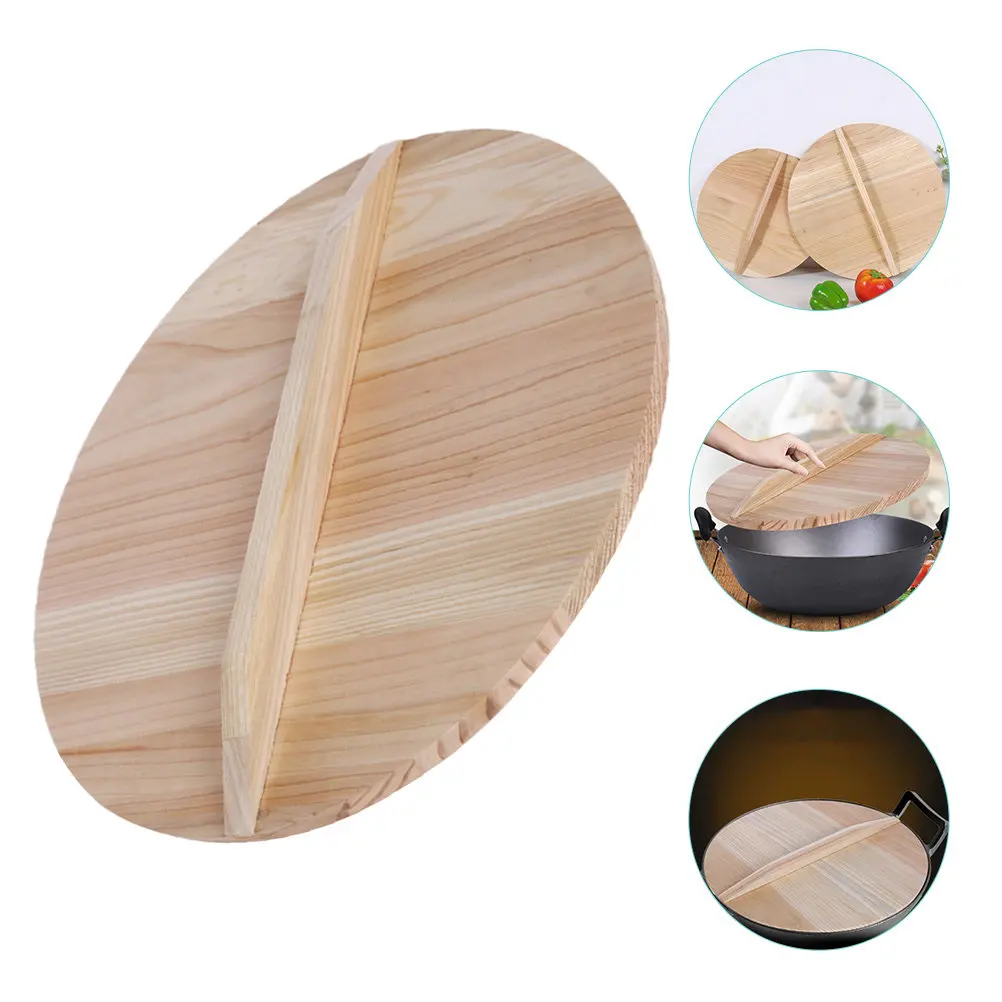 

Thick Natural Cedar Wood Wok Cover 22Cm Smooth Elegant Texture Anti Scalding Pot Lid for Chinese Wok Frying Pan and Barrel