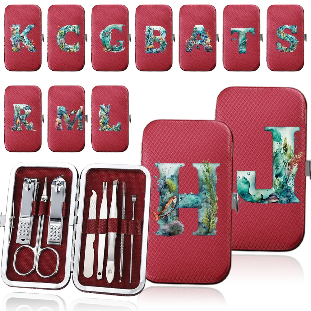 

8Pcs Portable Manicure Nail Scissors Set Organize Nail Clippers Pocket Pedicure Kit Box Multifunctional Tool Fish Letter Pattern