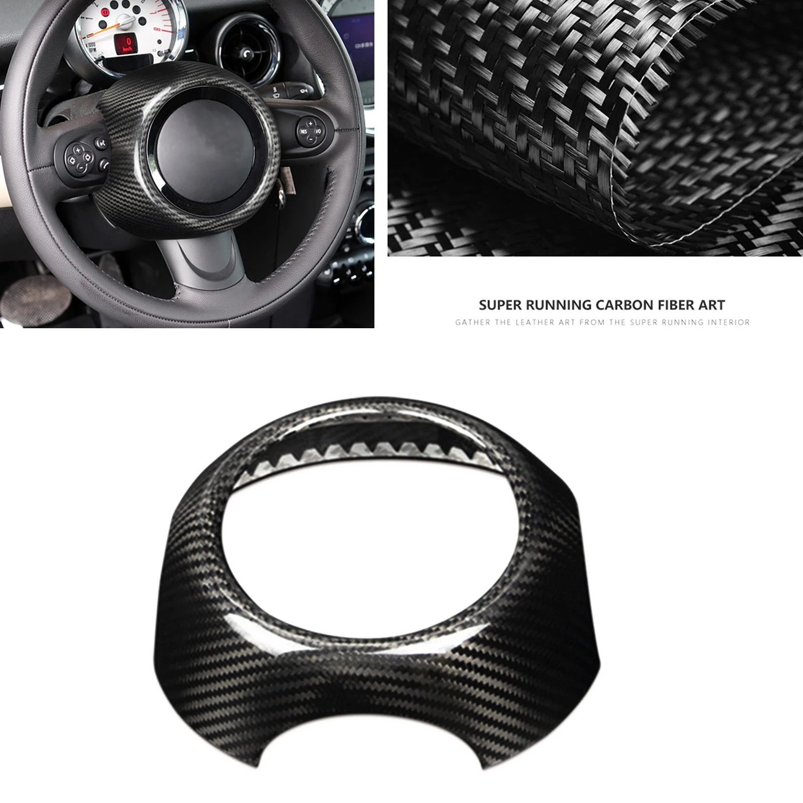 

For Mini Cooper R Series R55 R56 R57 R58 R59 R60 R61 Steering Wheel Center Panel Frame Cover Trim Shell Cap Real Carbon Fiber