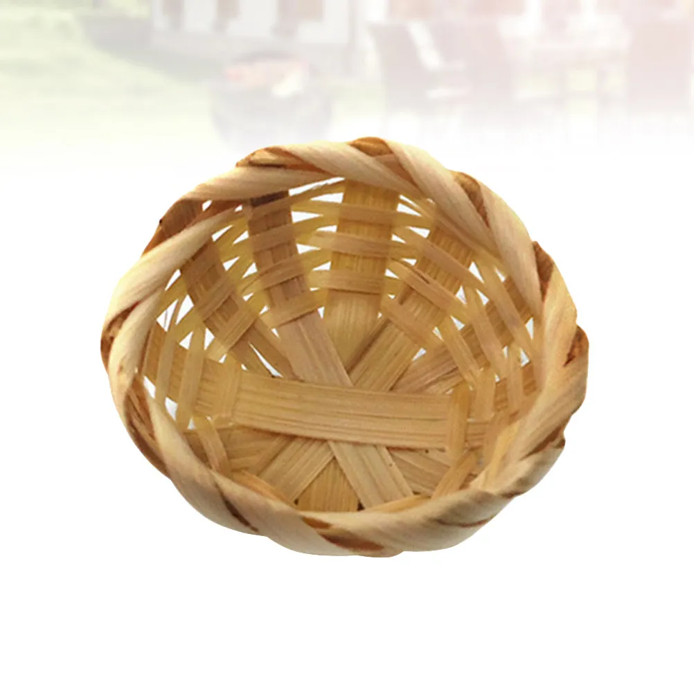 

Mini Round Bamboo Basket for Dollhouse Decoration Handmade Fiber Ornament Eco Friendly Mini House Accessory