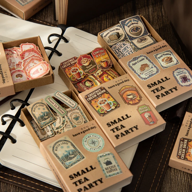 Coffee Tea Journal - Stiker Kotak Roti Kopi Vintage 50pcs,