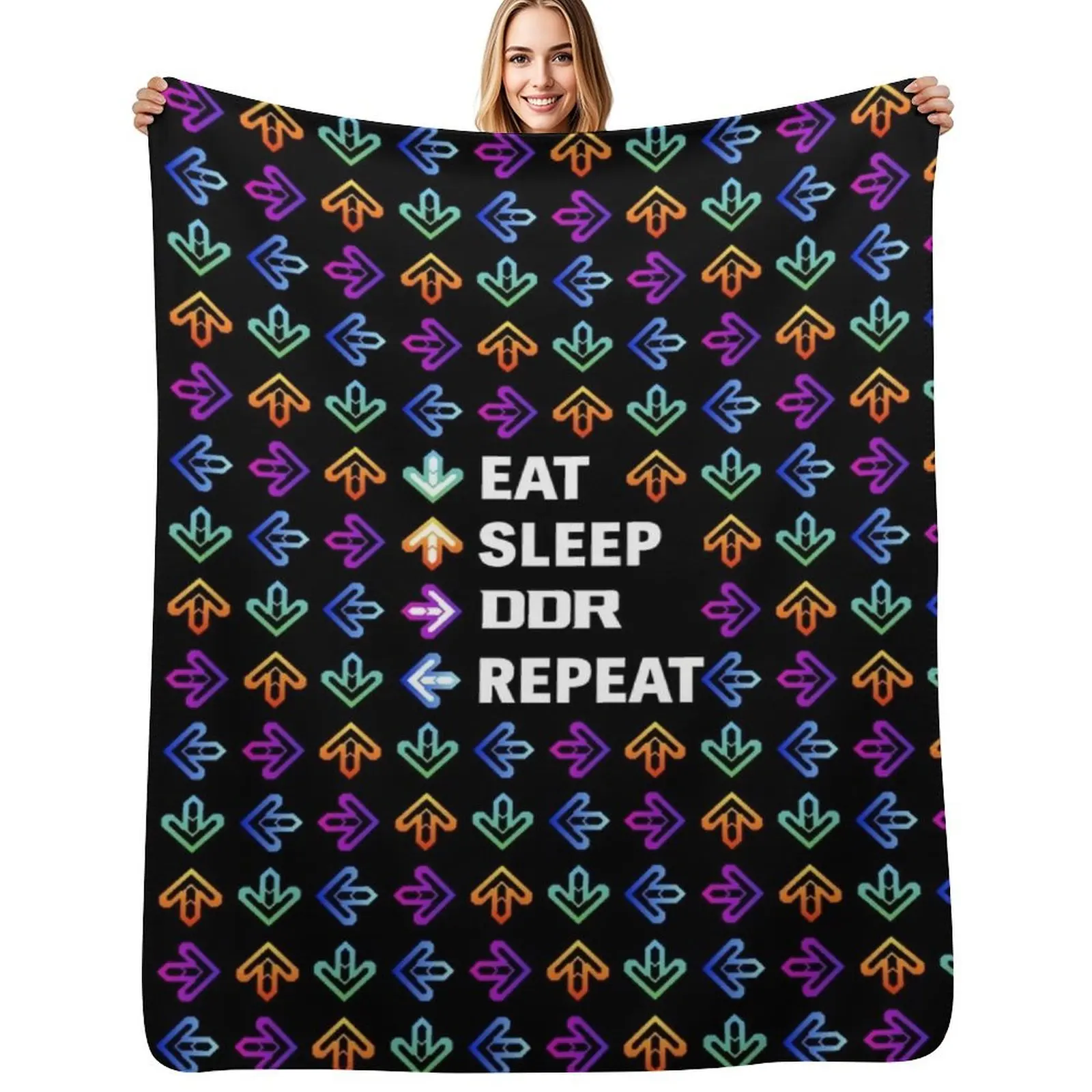 

Eat. Sleep. DDR. Repeat. - White Throw Blanket Bed linens Thin Plaid Single Blankets