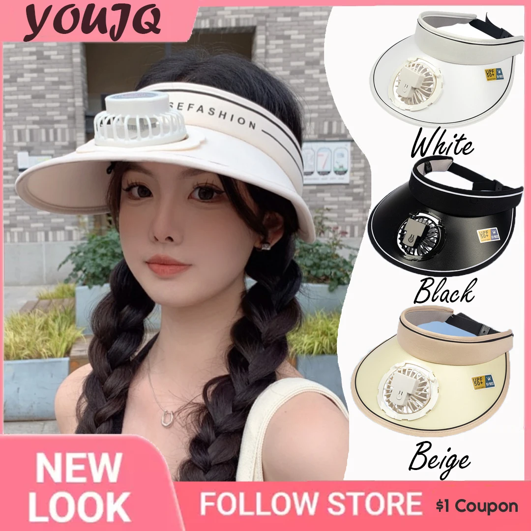 

Summer UV Protection Visor Beach Hats for Women Regulation Electric Fan Empty Top Hat Holiday Sunshade Bicycle Sun Cap Gorros