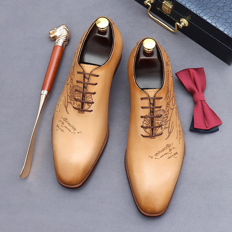 British Style Men Business Dress Shoes Leather Pointed Oxford Shoes Wedding Groom Shoes Whole Leather Casual Men