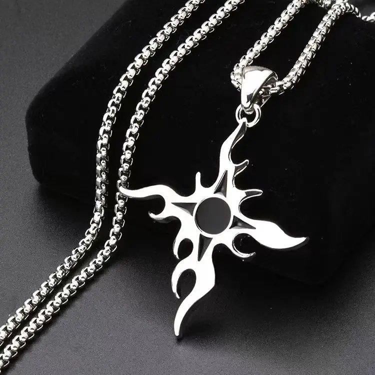 

AETEEY Neo-Gothic Flame Cross Necklace Men's Titanium Steel Pendant Hip-hop Trendy Sweater Chain Jewelry