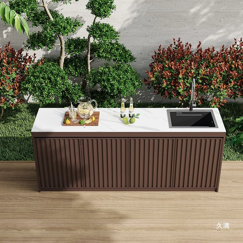 Outdoor aluminum alloy integrated wash basin Outdoor courtyard Sunscreen pool Yard operation Sink Storage cabinet