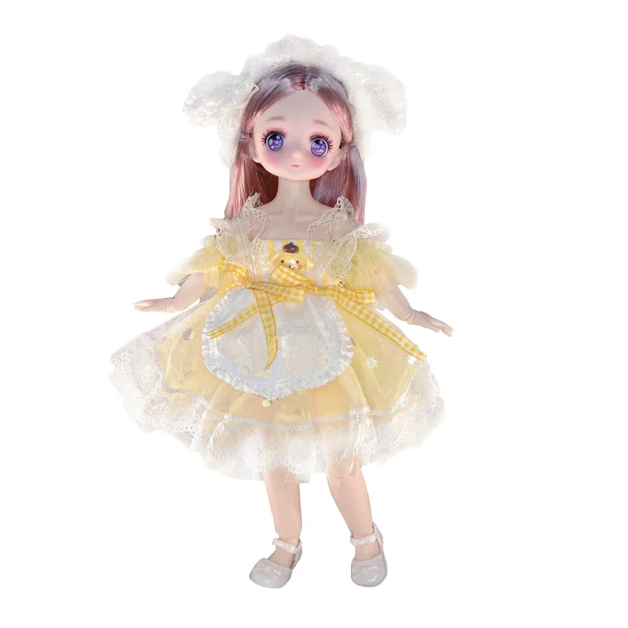 Pretty Anime 1/6 Bjd Byte Dolls For Kid Girls 6 to 10 Years Ball-jointed Comic Face Doll 30cm with Dresses Clothes Dress Up Girl