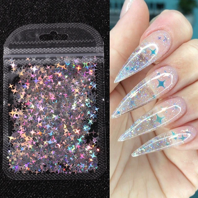 Holograficzna gwiazda Czteroramienna gwiazda Paillettes do paznokci Błyszczący laserowy wzór Cekinowy urok Brokatowy płatek Błyszczący wystrój manicure Kawałek