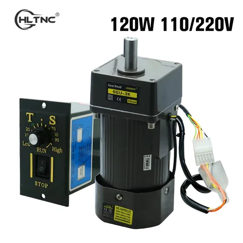 HLTNC 120W Micro AC Gear Induction Motor 110V 220V 50Hz 60Hz Single Phase Speed Grovernor Engine With 5RPM to 1350RPM Controller