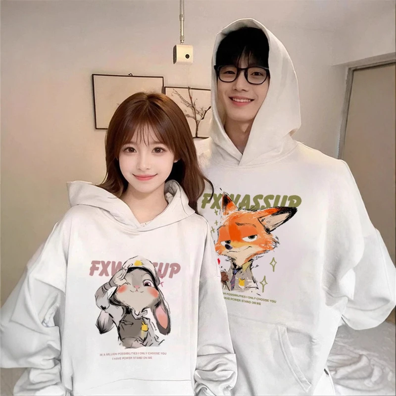 

Zootopia Judy Nick Couple Hoodies Autumn Winter New American Print, Oversized Fleece Lined Warm Hooded Sweatshirts For Men Women