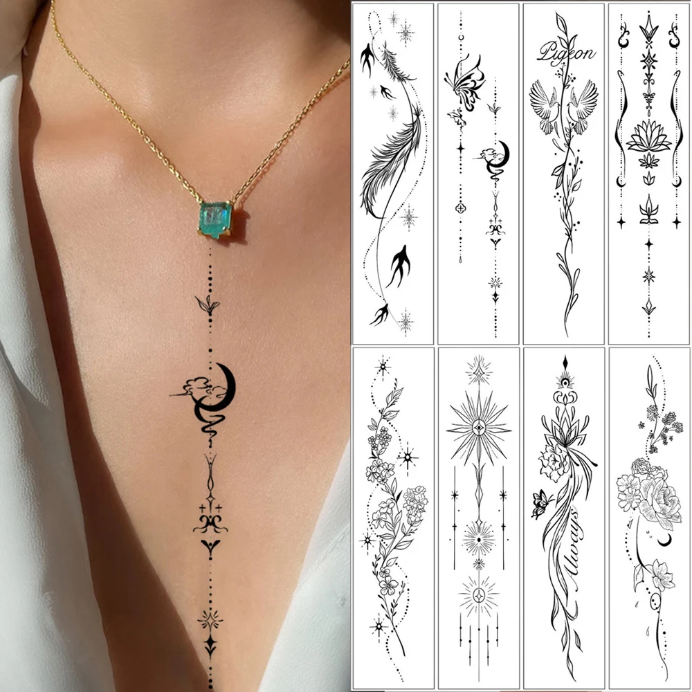 8pcs Disposable Tattoo Stickers for Women Hand Body and Back Moon Floral Lotus Buttferfly Temporary  Tattoos Fake Tattoo
