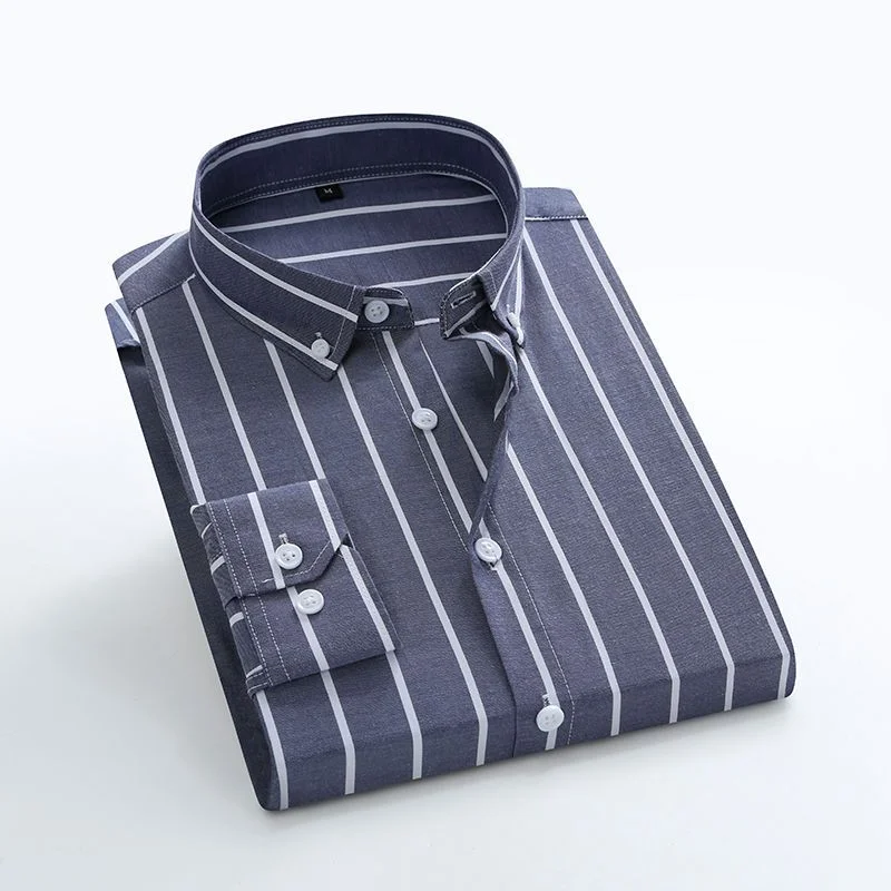 Spring and Autumn Fashion Leisure Business Minimalist Casual Lapel Stripe Print Slim Fit Versatile Oversize Long Sleeved Shirt