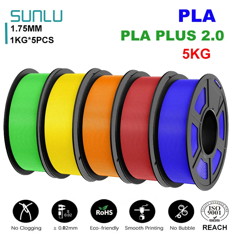 SUNLU Mix-Color 5Roll PLA/PLA PLUS 2.0 Filament 1.75mm 1kg Spool (2.2lbs) Neatly Wound Filament Fit Most FDM Printer