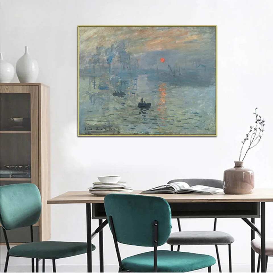 Handmade Impression Sunrise Cityscape Oil Painting on Canvas Replica of World Famous Artwork Luxury Home Decor by Claude Monet