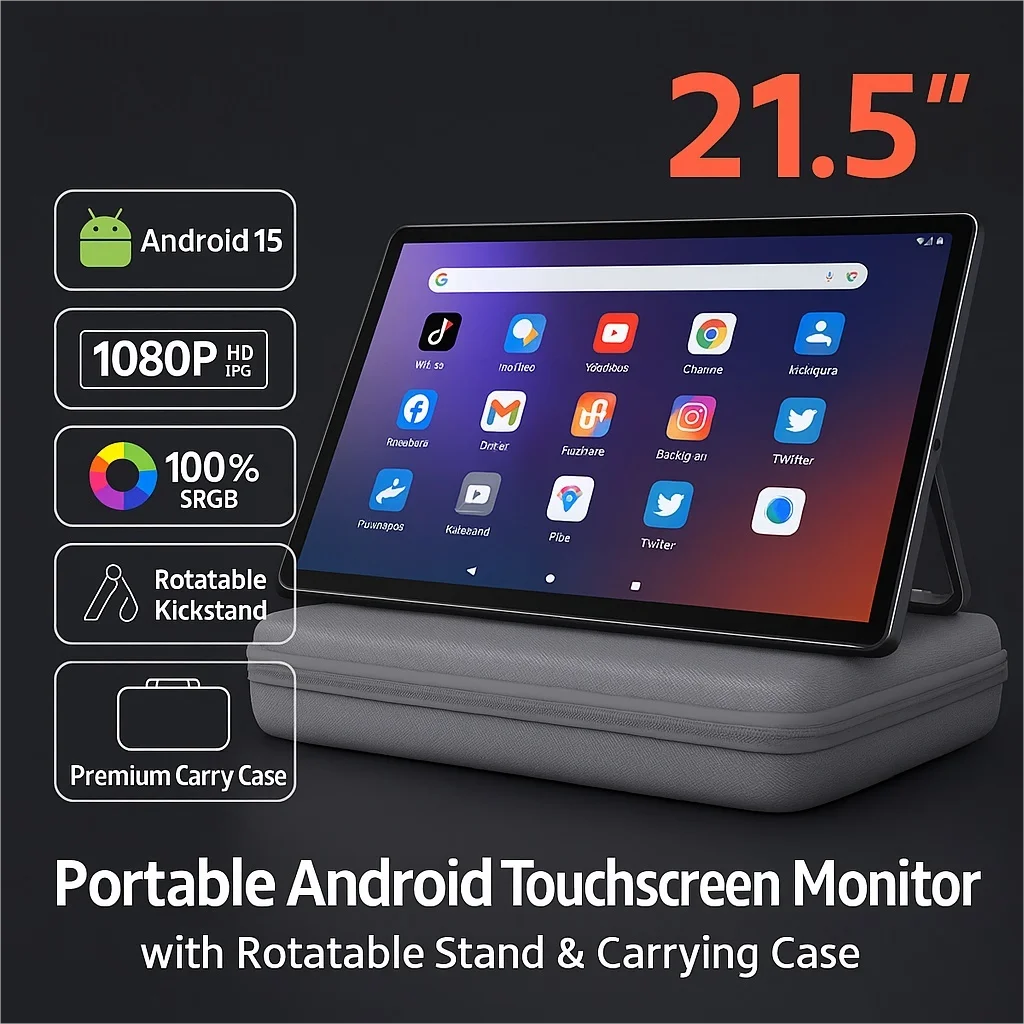 New 21.5 Inch Android 15 Ultra-Thin Tablet with Foldable Stand & Bag 1920*1080P 4G+64G Memory PC 47WH Battery 4-6 Hours Playing