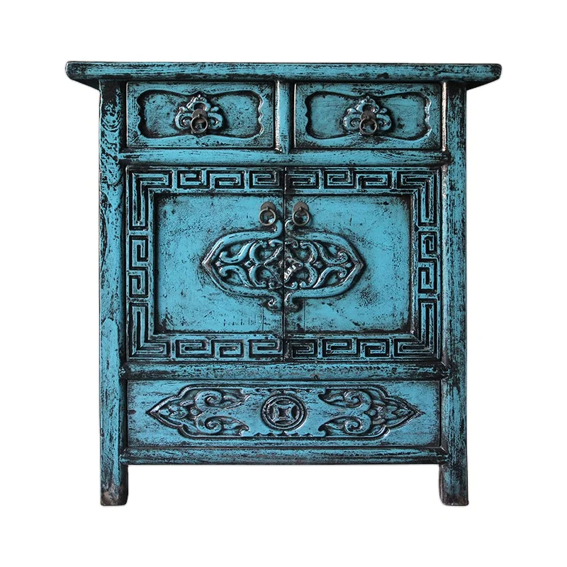 Hand Lacquered Glossy Oriental Distressed Finish Sideboard Cabinet