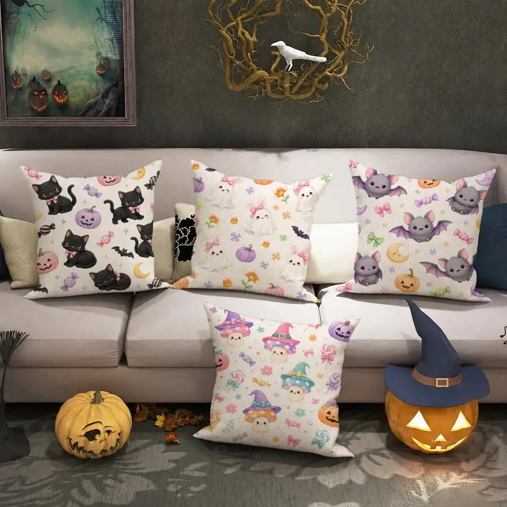 Cute Dragon Fantasy Cushion Cushion Cover Halloween Rustic Throw Pillow Covers, Cute Ghost Pumpkin Maple Leaf Cushion Covers