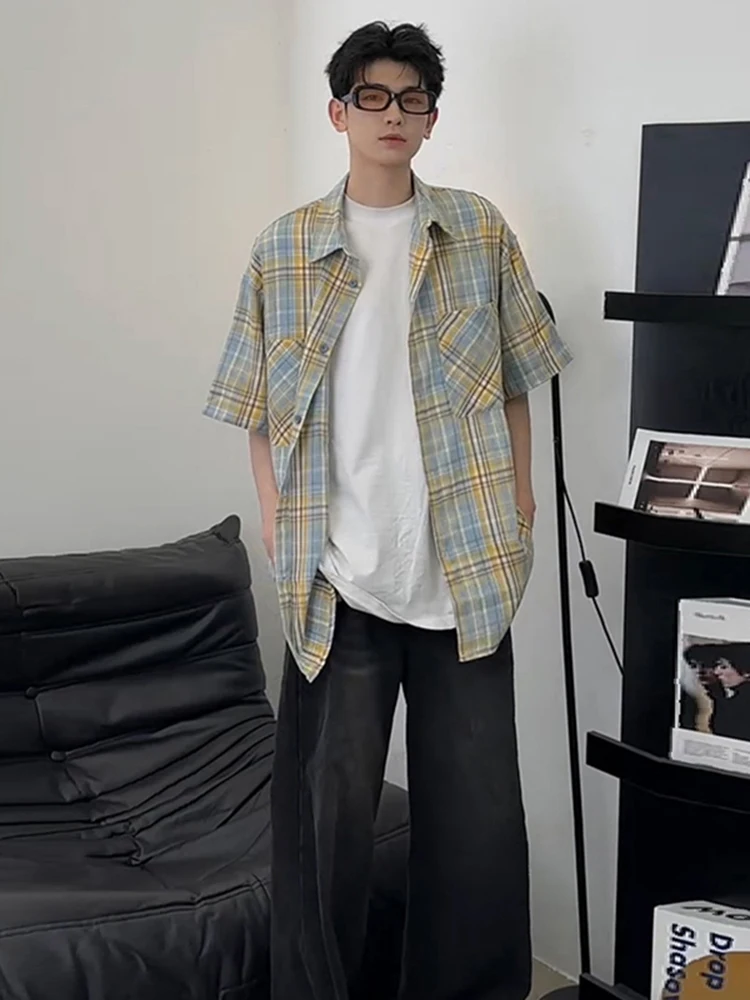 

Men's Plaid ort Sve irt Summer Breathable Lightweight Regular Fit Polyester Fiber Cotton Blend Faionable f Sve...