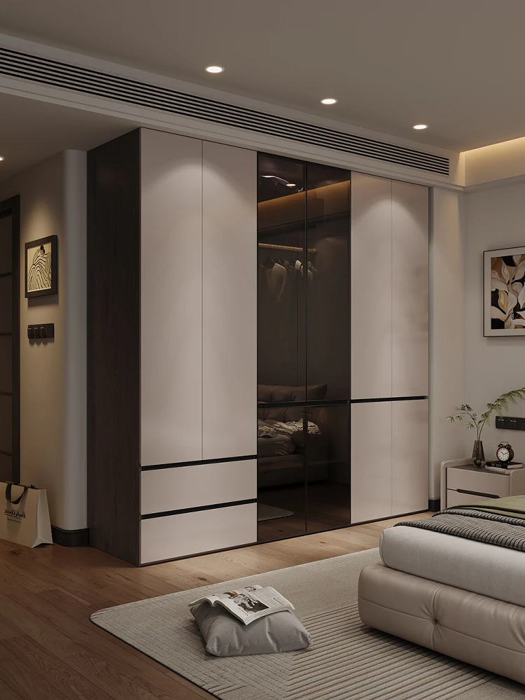 Premium Wardrobe household bedroom glass door segmented casement door solid wood wardrobe
