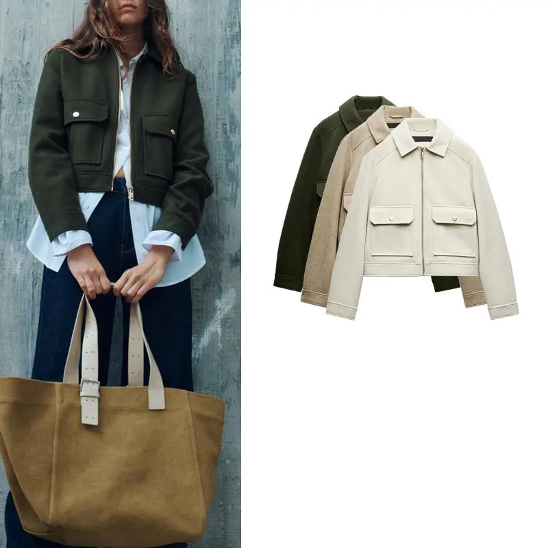 Fall New Women's Soft Jacket Outerwear Zipper Decorated Commute Style Warm Polyester Nylon Composite Fiber Long Sleeve Coat