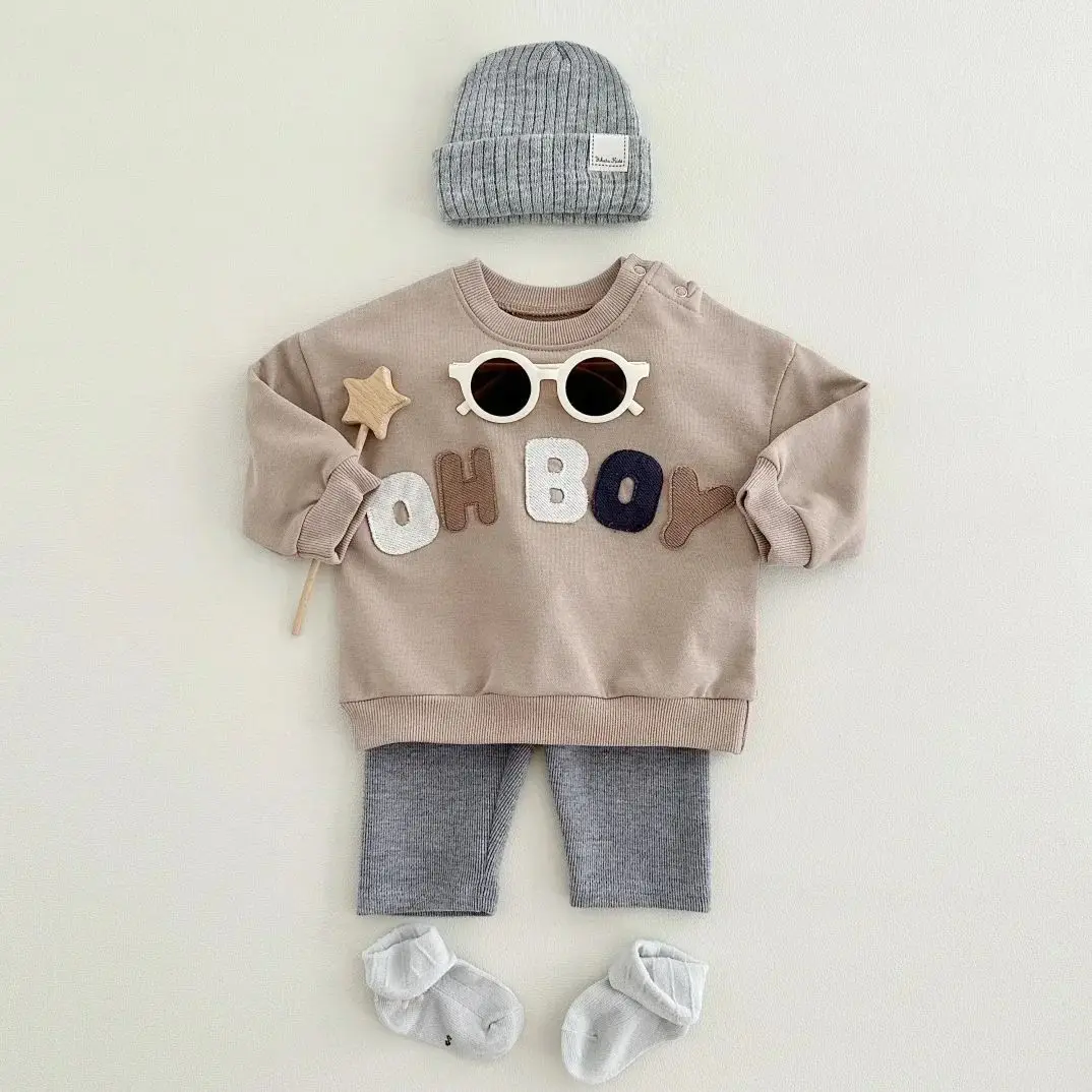 0-24M Baby Boy Clothes Set Newborn Infant Autumn Spring Letter Patch Outfits Tops Pants Casual Infant Clothing