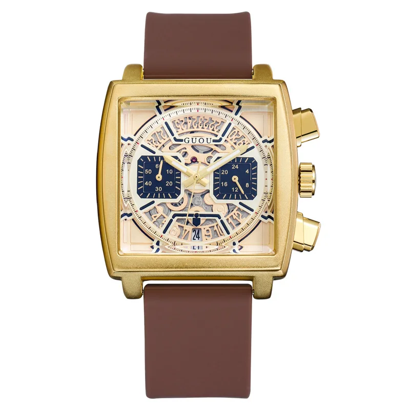 New Silicone Strap Large Dial Square Sports Watch For Men, New Multi-Functional Quartz Watch, Stylish Quartz Wristwatch.