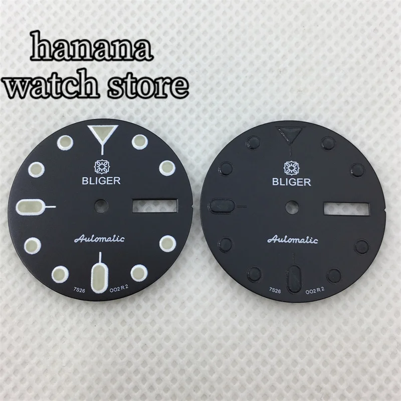 BLIGER/Nologo 29mm quadrante orologio bianco nero C3 luminoso per NH36 movimento a doppia data orologio subacqueo 3 o 'clock /3.8 clock Crown