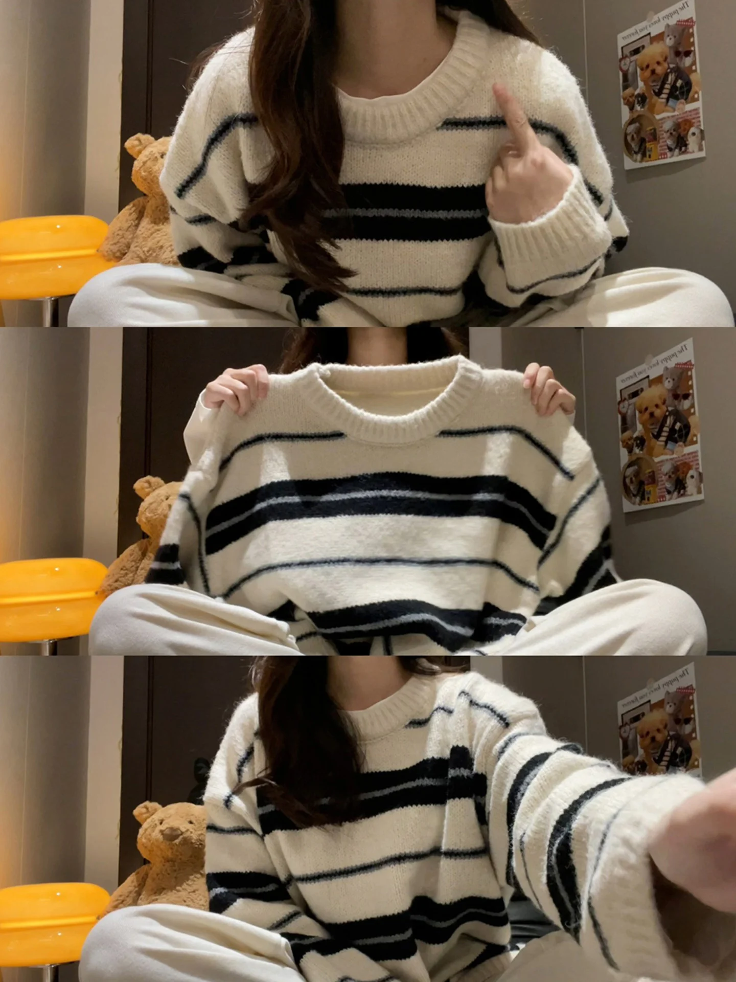 

Мягкий вязаный свитер в синюю полоску, женский модный ленивый свитер, элитный топ, ранняя осень, Новое поступление, удобный для поездок на работу