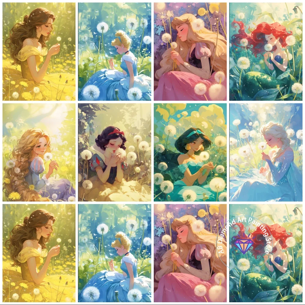 

Snow White, Elsa, Jasmine and Dandelion AB Diamond Painting Kit Square Round Diamond 5D DIY Mosaic Handmade Art Exquisite Gift
