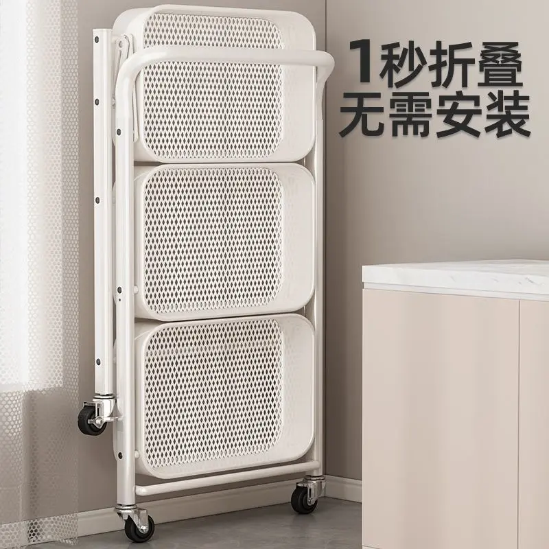 custom. [3987 People Rated] Thickened Foldable Small Cart Multi-layer Snack Storage Rack Kitchen Bathroom Mobile Floor-standing