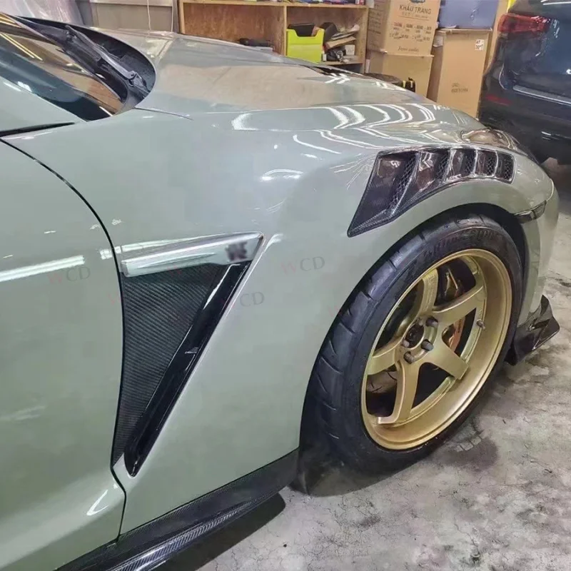 GTR35 Nismo نمط ألياف الكربون الجافة تنفيس الحاجز لنيسان GTR35 R35 2008 + المصد الأمامي المصدات الجانبية قطع غيار السيارات
