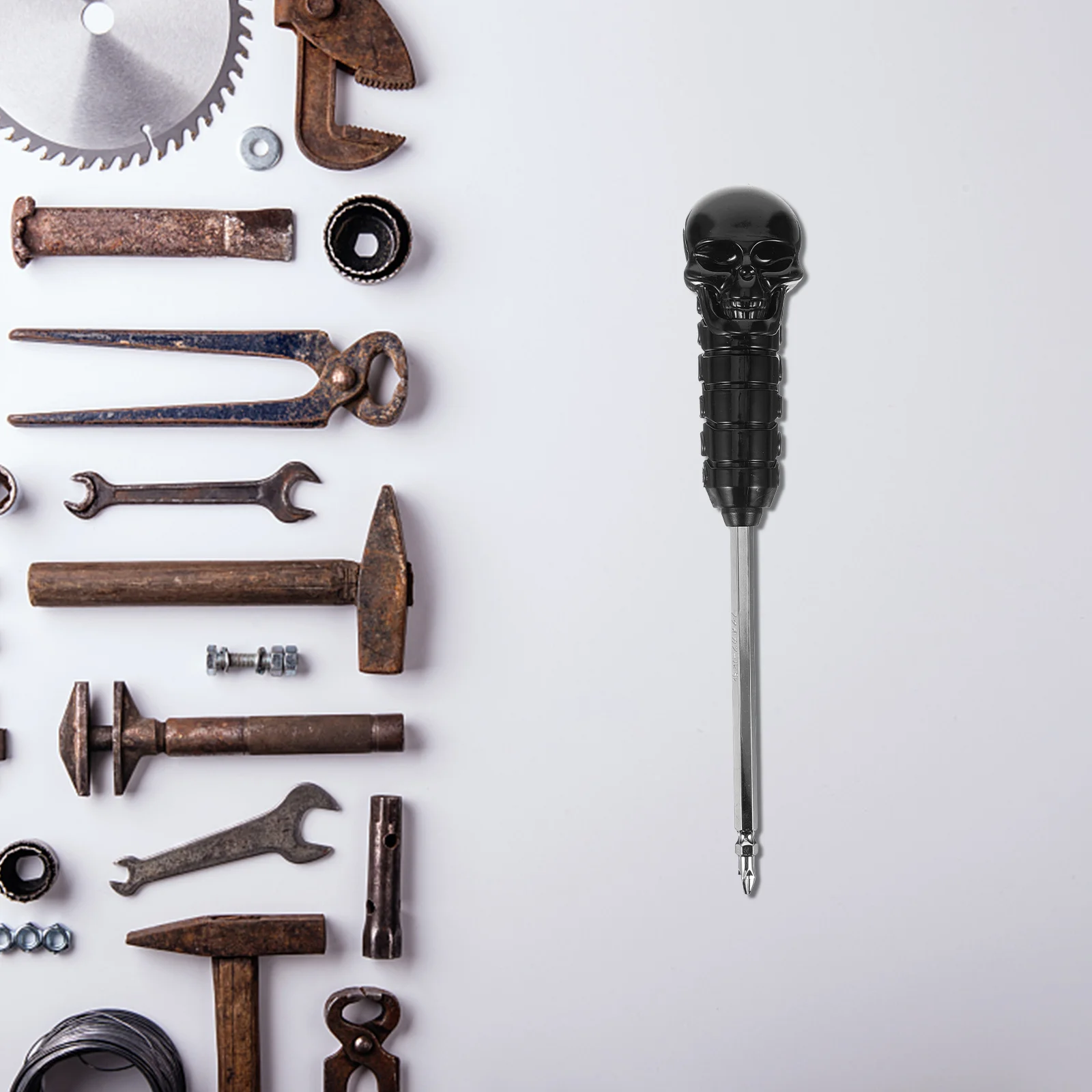 

Professional Multi Screwdriver with Skull Design Black Double Head Heavy Duty Hand Tool for Household Electrician Long Cross